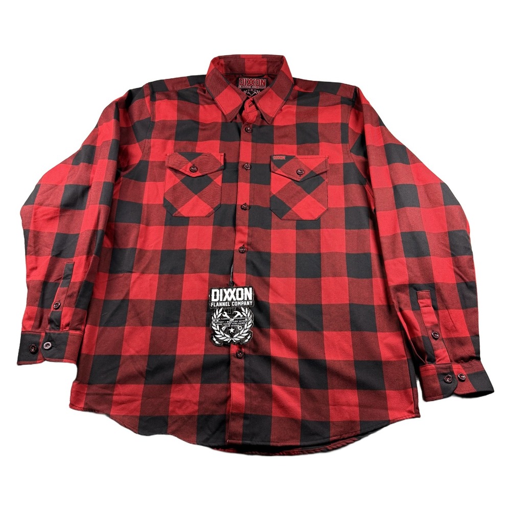 NWT Dixxon Redrum Flannel Shirt Mens L Red Black Buffalo Plaid Long Sleeve